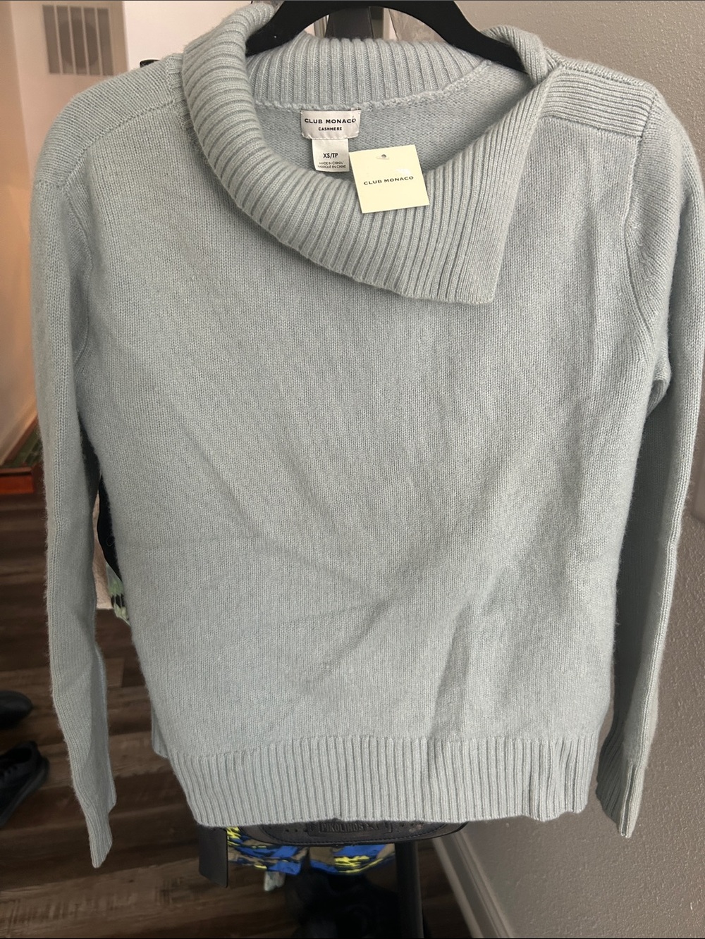 Club Monaco Cashmere Pale Blue  Asymmetrical Collar Sweater